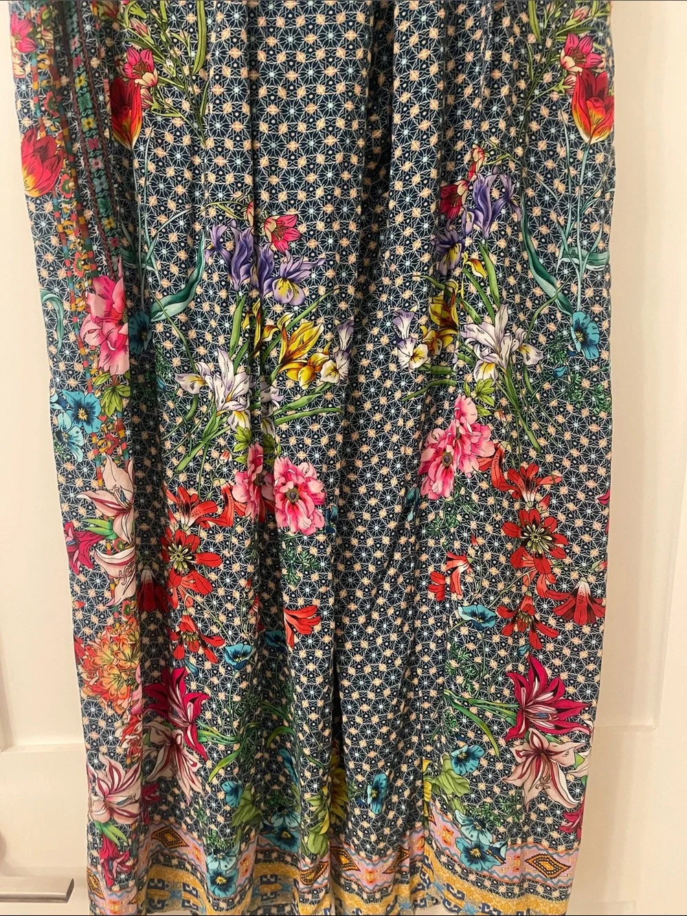 Johnny Was Navy Floral Panel Maxi Skirt XL